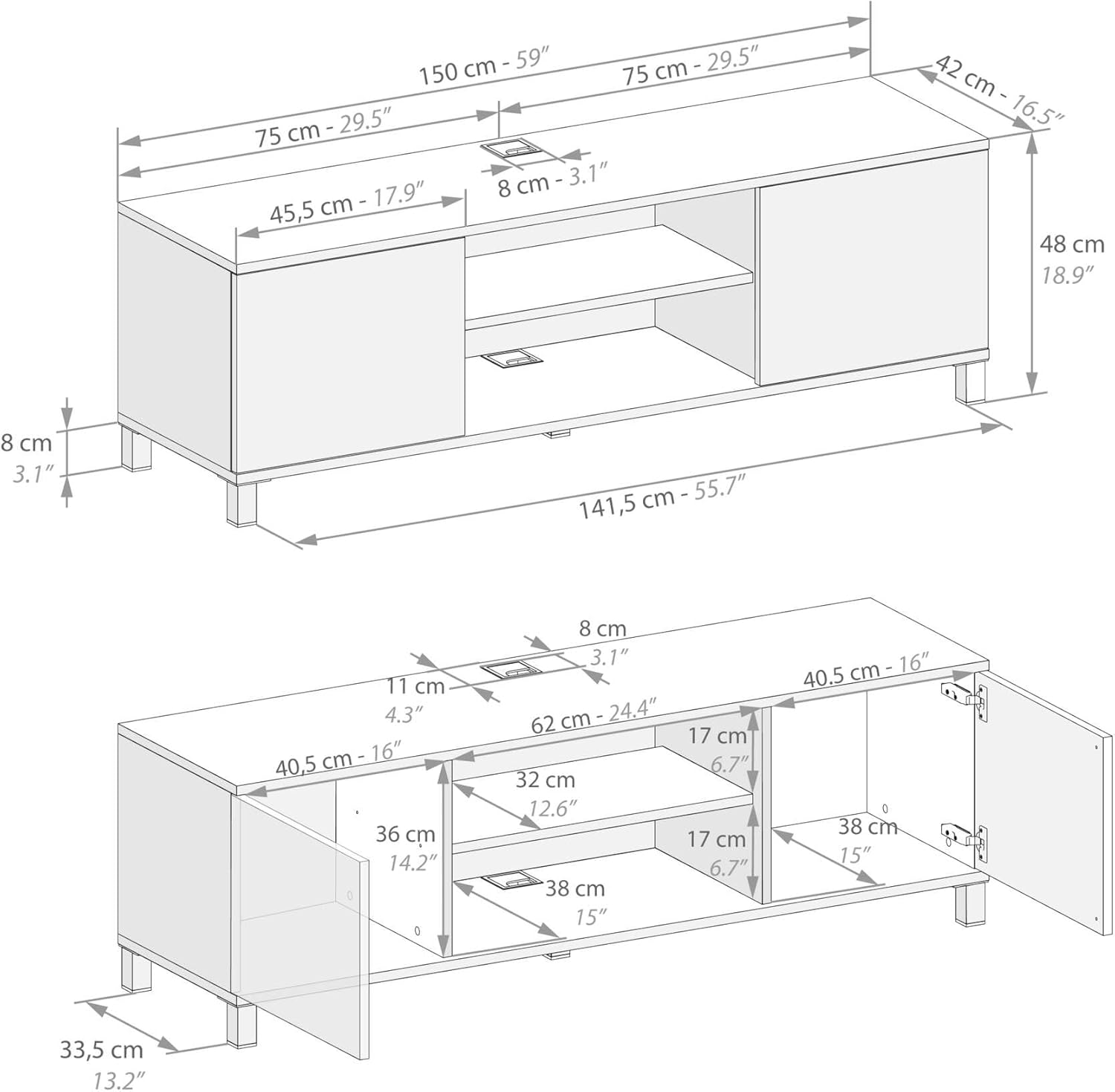 Mobili Fiver, Rachele TV Stand, Rustic Oak and Ashwood White, Made in Italy