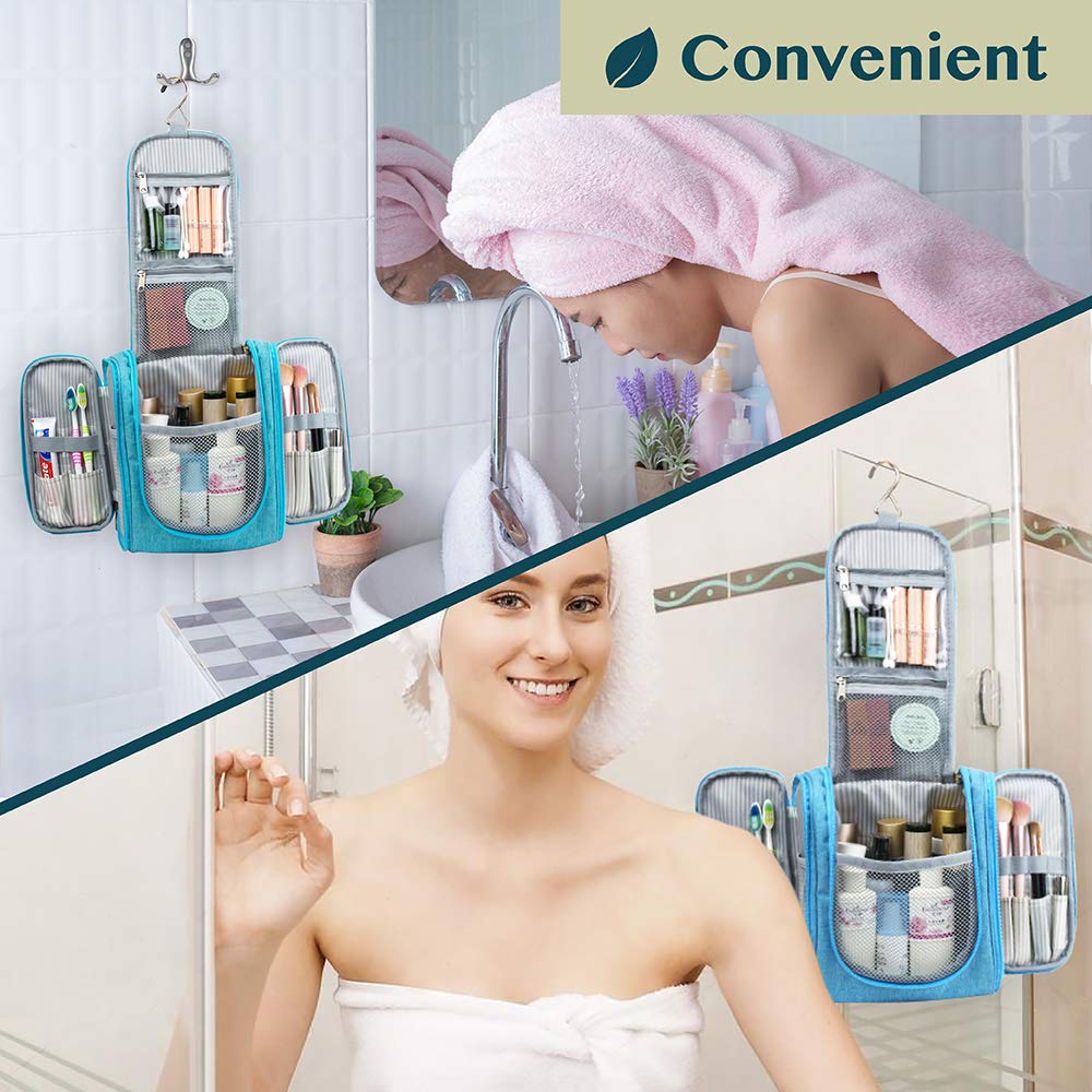 PAVILIA Beauty case da viaggio da appendere per donne e uomini, organizer per articoli da toeletta da bagno, Turchese, Standard (9x4x9), Beauty case