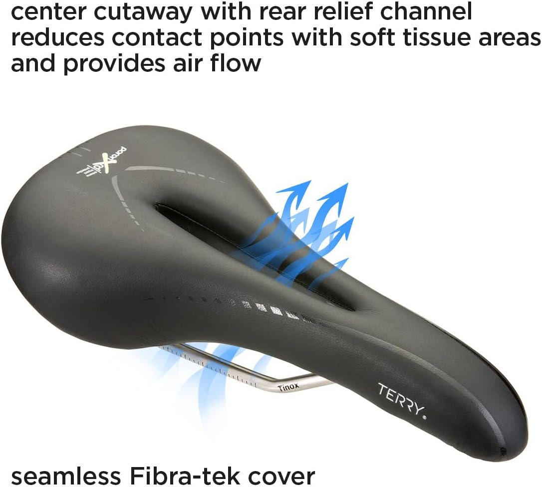 Terry Fly Century Mountain Bicycle Saddle | Bicycle Seat Optimized for Men - Flexible & Comfortable | Lightweight Cushion, Central Relief Zone, Ergonomic Design, Black Fibra-Tek
