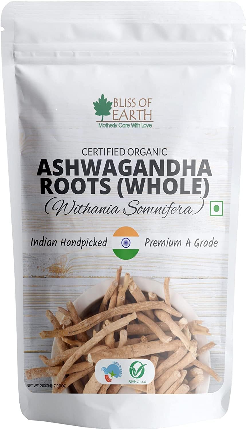 Bliss of Earth Ashwagandha Roots Whole, Withania Somnifera Roots, Premium Grade Help Boost Immunity Stress Relief, 200gm