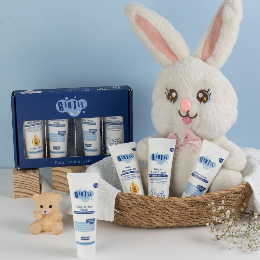 Image of Baby Care Essentials Starter Kit | Mini Baby Wash, Lotion, Massage Oil & Diaper Rash Cream | Travel-Friendly Newborn Baby Care Kit for Daily Gentle Care