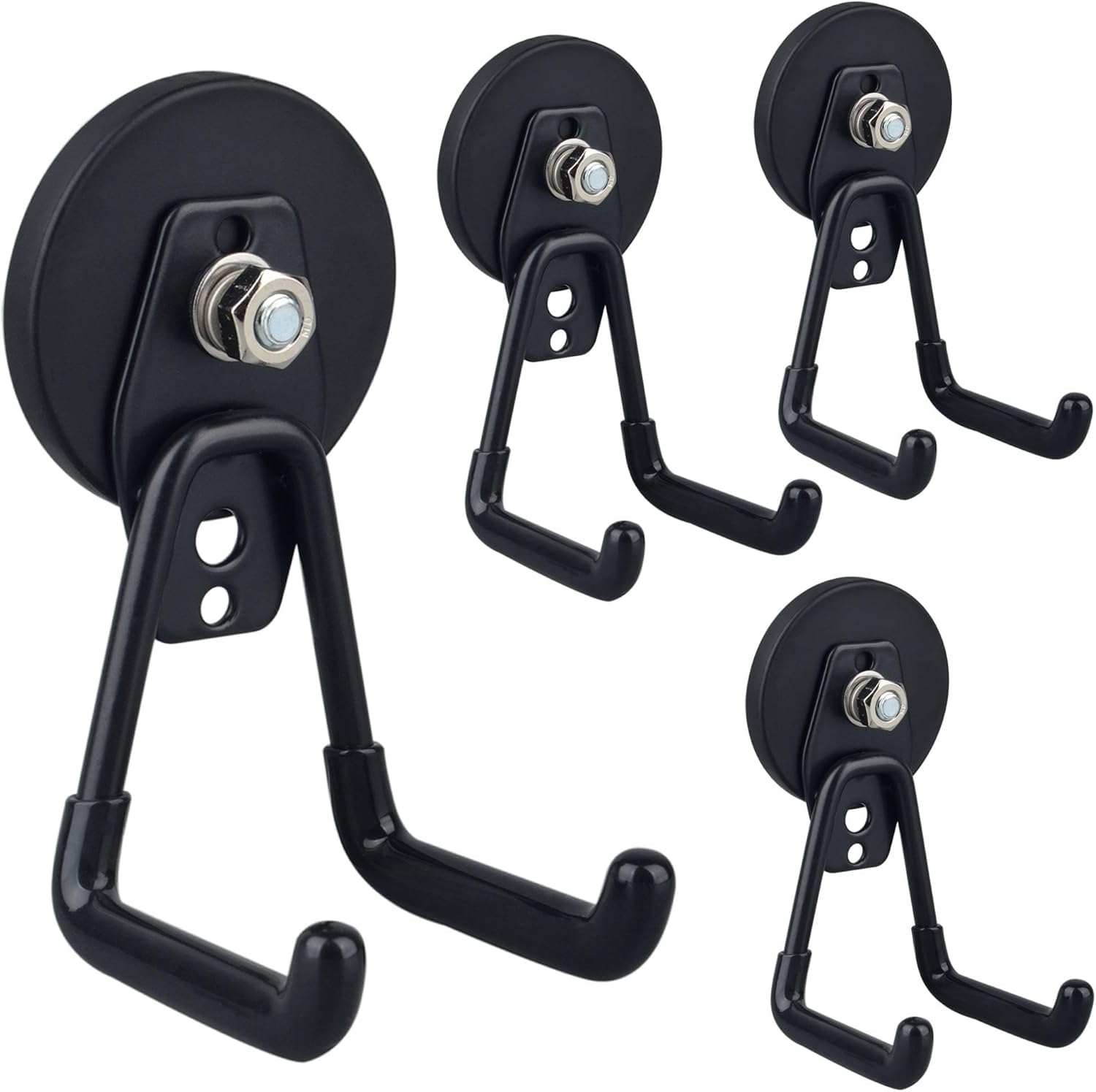 ULIBERMAGNET 4 Pack Magnetic Garage Hooks Magnetic Hooks with Non-Slip Coating for Indoor and Outdoor Hanging - Black