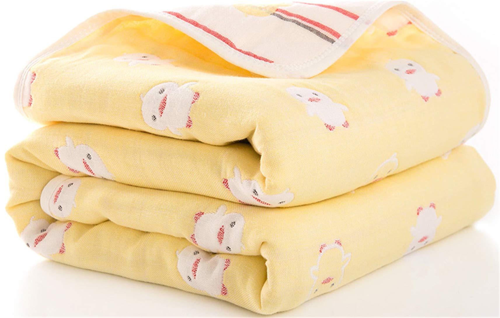 Hayisugar Muslin Baby Blankets 6 Layers 100% Cotton Muslin Swaddle Blanket Soft Infant Large Muslin Cloths Baby Swaddle Wrap for Newborn Kids, Yellow Penguin, 110x110cm