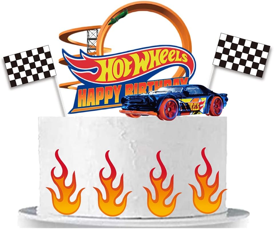 Fire Car Cake Topper Race Car Happy Birthday Cake Decoration
