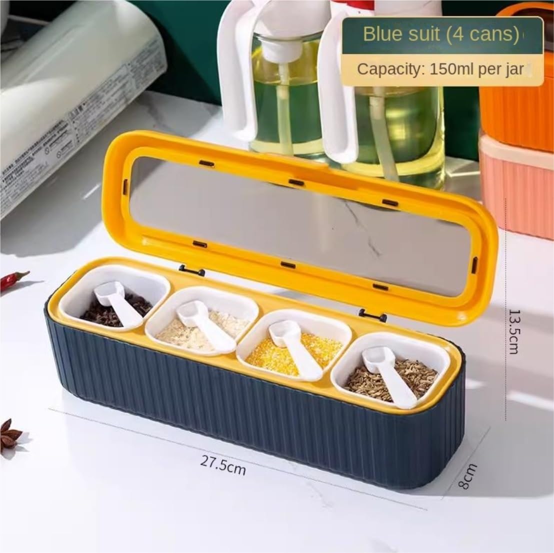 Pots à Épices Assaisonnement Box Set Boîte D'assaisonnement En Plastique, Ensemble Combiné De 4 Grilles, Bouteilles D'assaisonnement, Sucre, Sel, Boîte De Rangement De Glutamate Monosodique Pots à Sel
