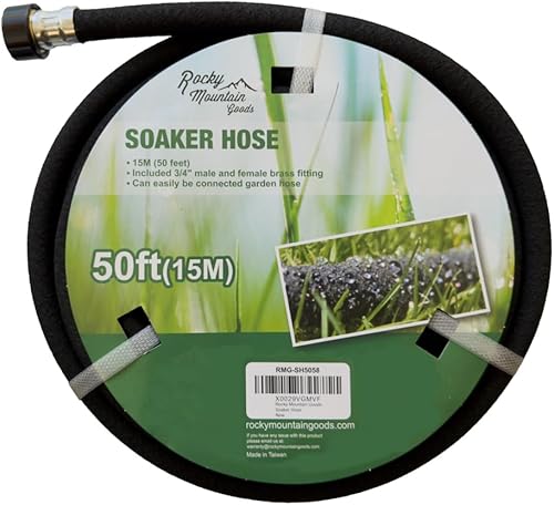 Rocky Mountain Goods - Manguera de remojo goma resistente Ahorra un 70% de agua Tapa de extremo incluida para conectar manguera adicional Ideal