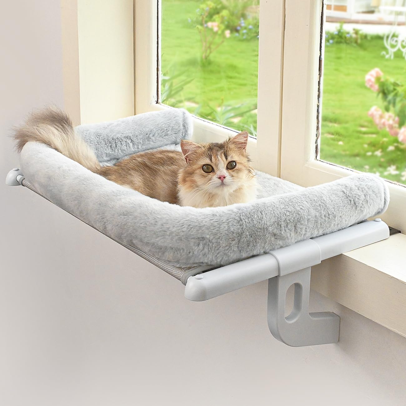 Cat Window Perch: Top Benefits for Your Indoor Cat 3 Cat Window Sill Perch with Large Bolster, Easy to Adjust & Assemble Cat Window Seat for Windowsill & Bedside, Pet Hammock Bed for Large Cats and Kittens (Grey, M)