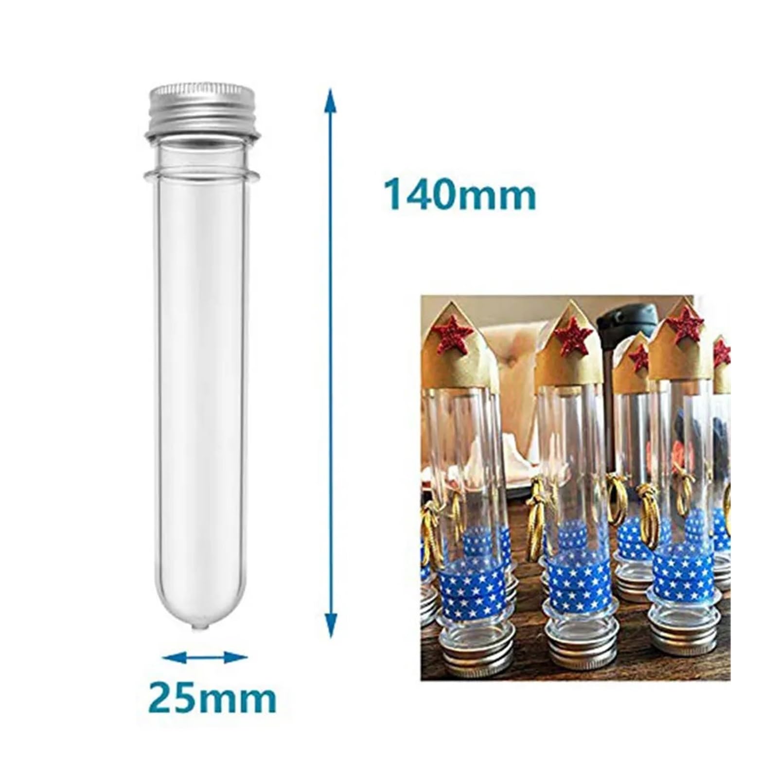 50 szt. naukowych probówek na imprezę 40 ml 25x140 mm przezroczyste plastikowe probówki tubki na cukierki fiolki na sól do kąpieli prezenty świąteczne i urodzinowe