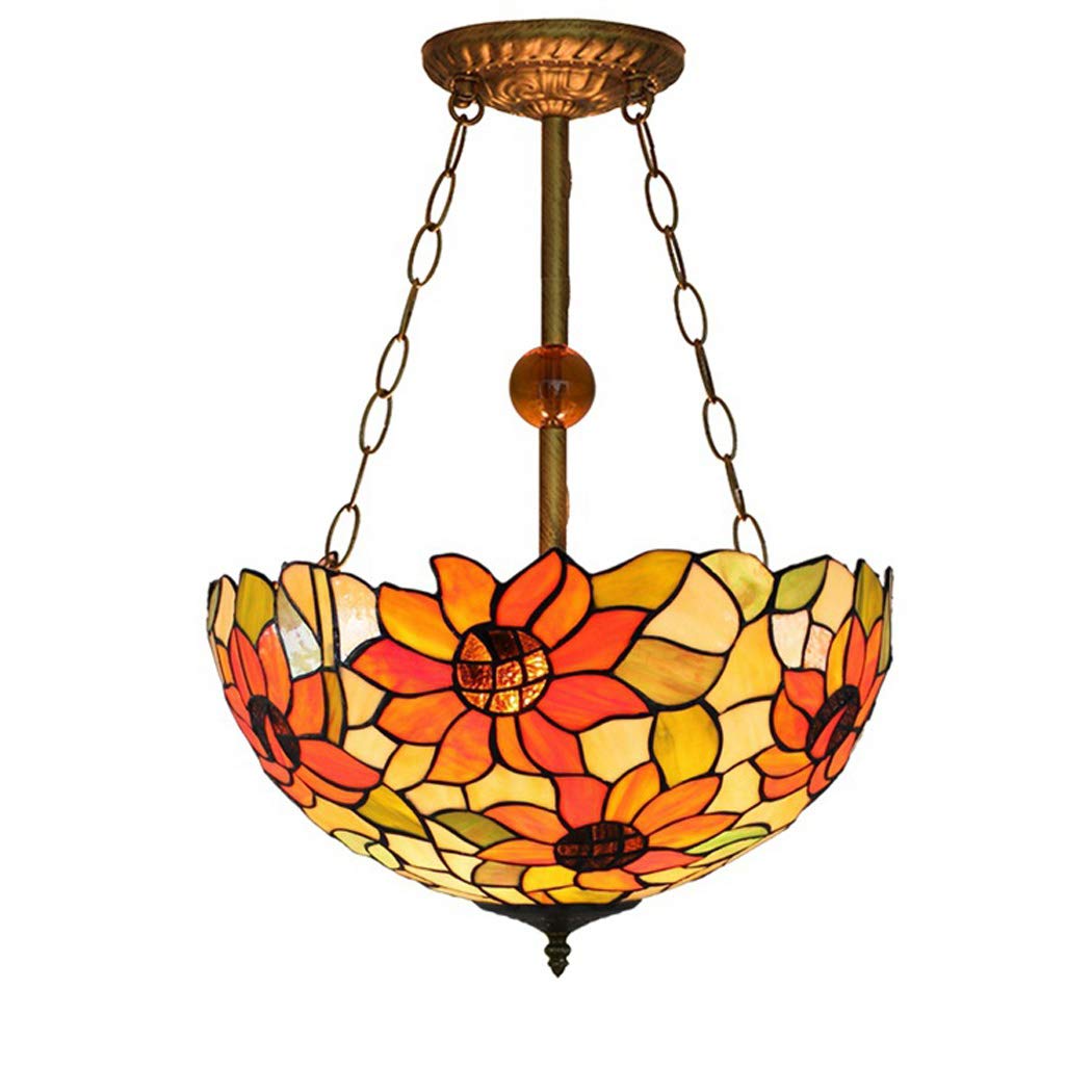 HJRegaFimu 17 In Chandelier Retro Sun Flower Stained Glass Flush Mount Ceiling Light Pendant Lamp Uplighter Semi E27 Comfortable Anniversary