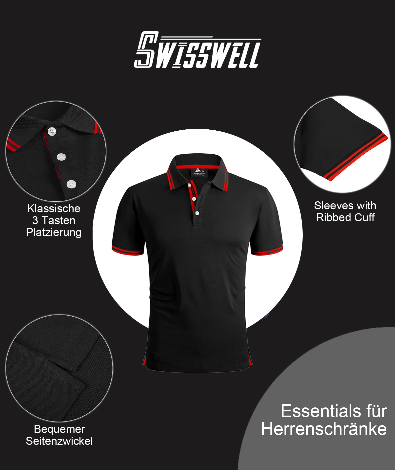 SwissWell Polo Uomo Manica Corta Asciugatura Rapida Traspirante Golf T-Shirt Tennis Polo Shirt Estiva per Uomo Casual Golf Top T-Shirt