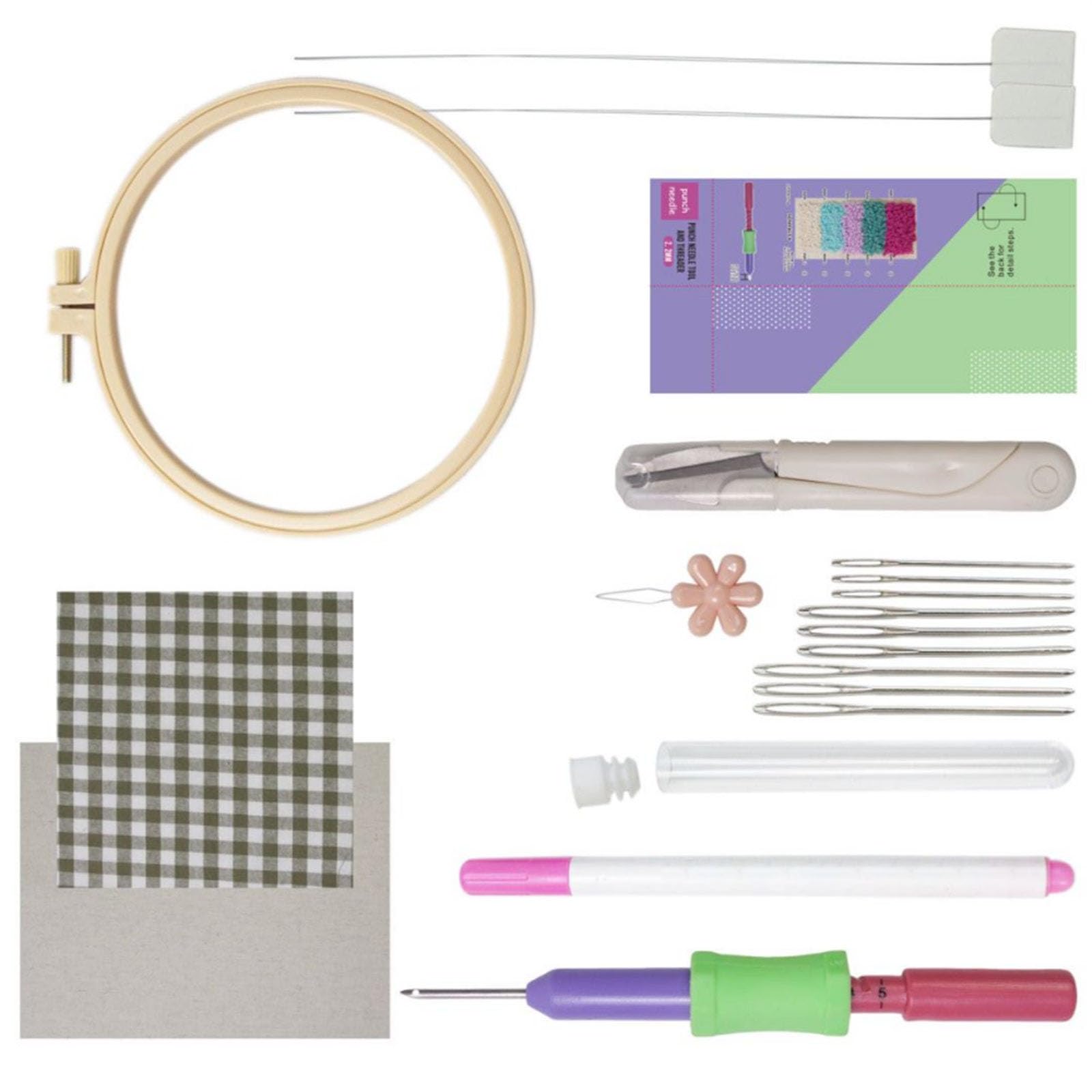 Kalttoy Green Embroidery Set With Embroidery Frame Punching Needle Pen Cloth Knitting Needle Scissors And Threader Tool