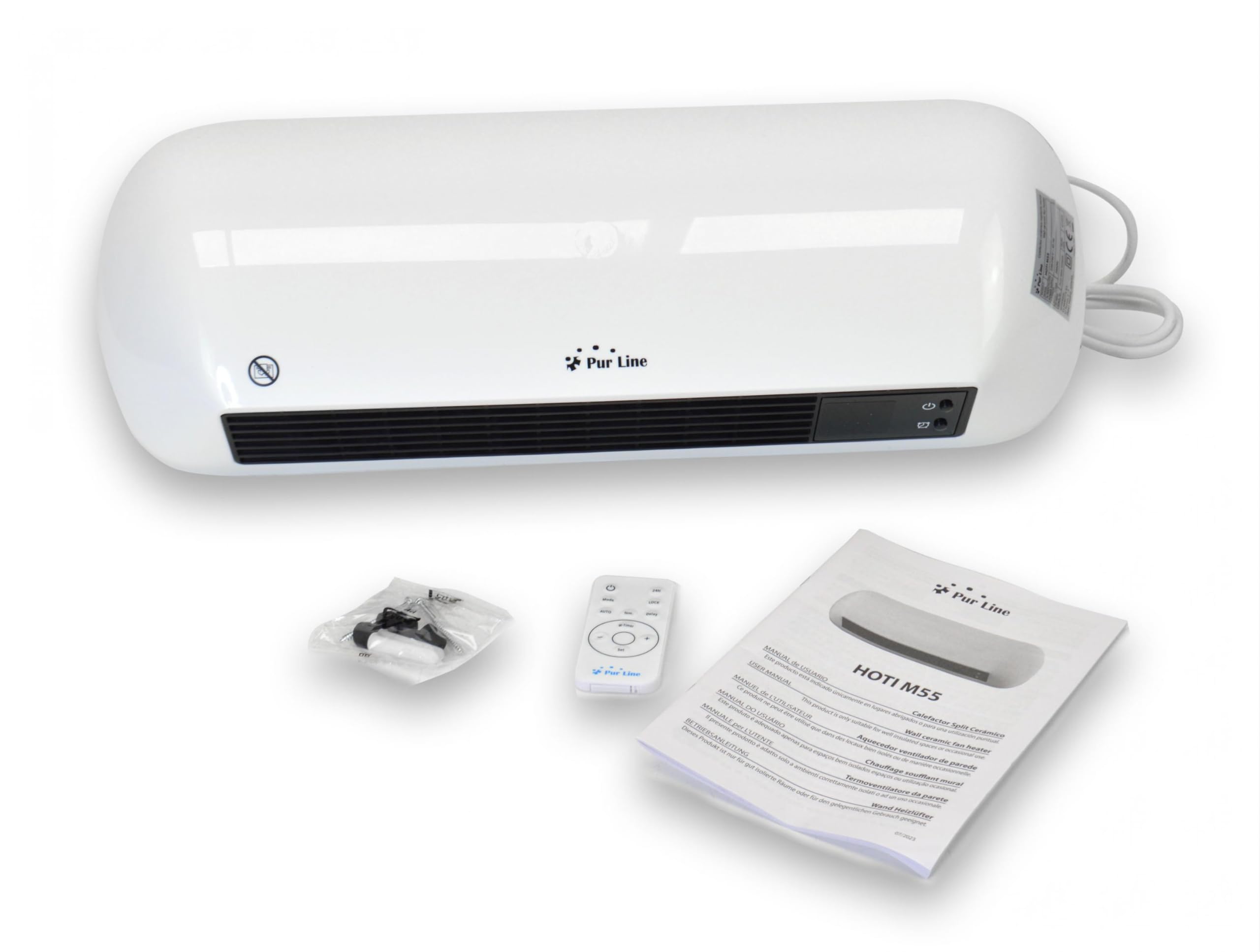 PUR LINE | Riscaldatore split da parete in ceramica da 2000 W con telecomando, tecnologia a risparmio energetico e design moderno - Riscaldatore con telecomando da 2000 W