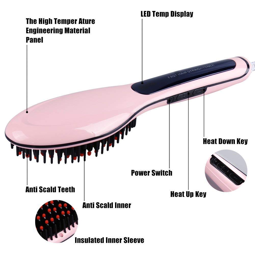 Walberrie Women's Electric Comb Brush LCD Screen 2 in 1 Ceramic Hair Straightener Brush 1
