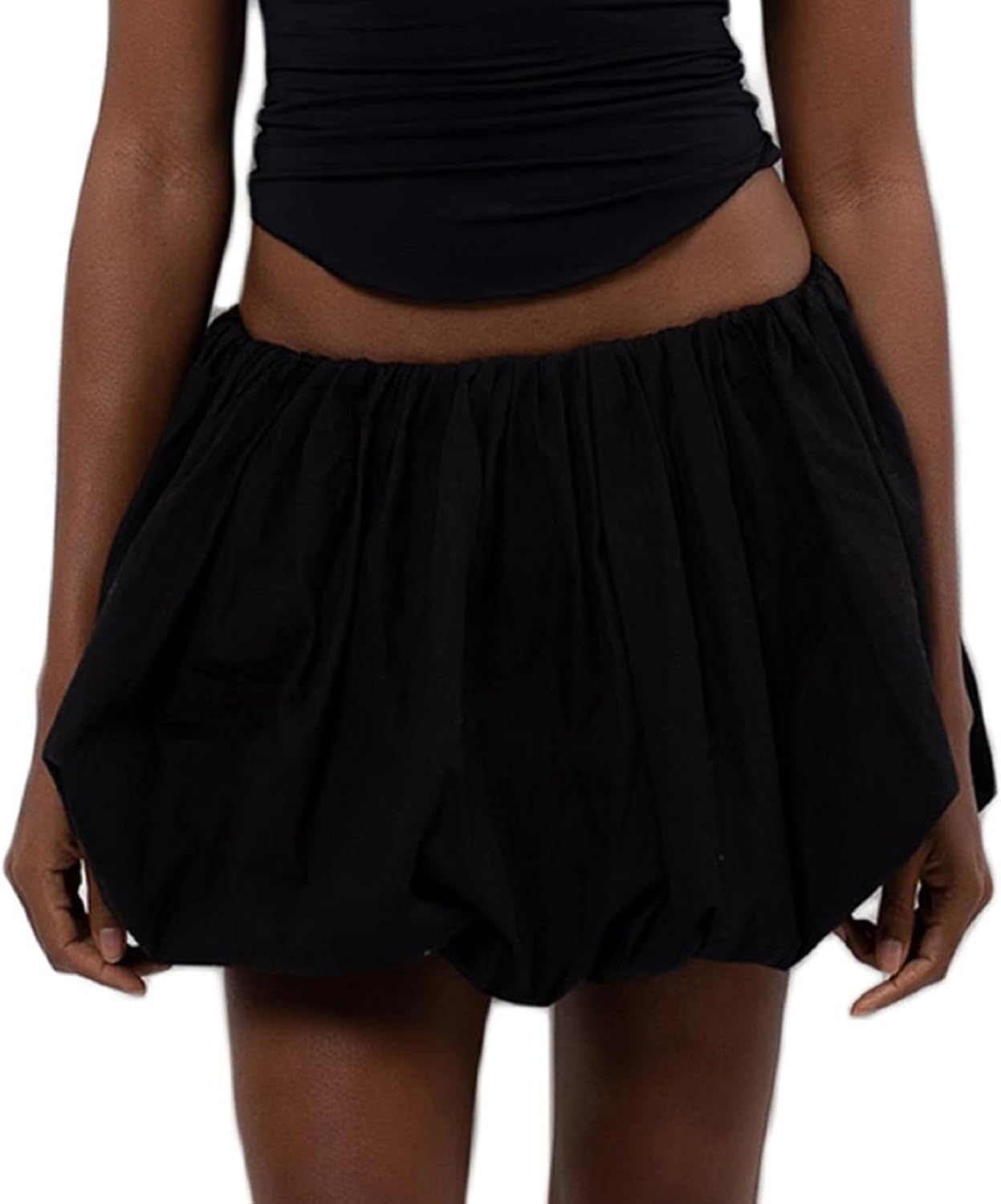 Muineobuka Women Girls Bubble Mini Skirt Low Waist Pleated Puffy Short Skirts A-Line Rufle Flared Mini Balloon Skirts