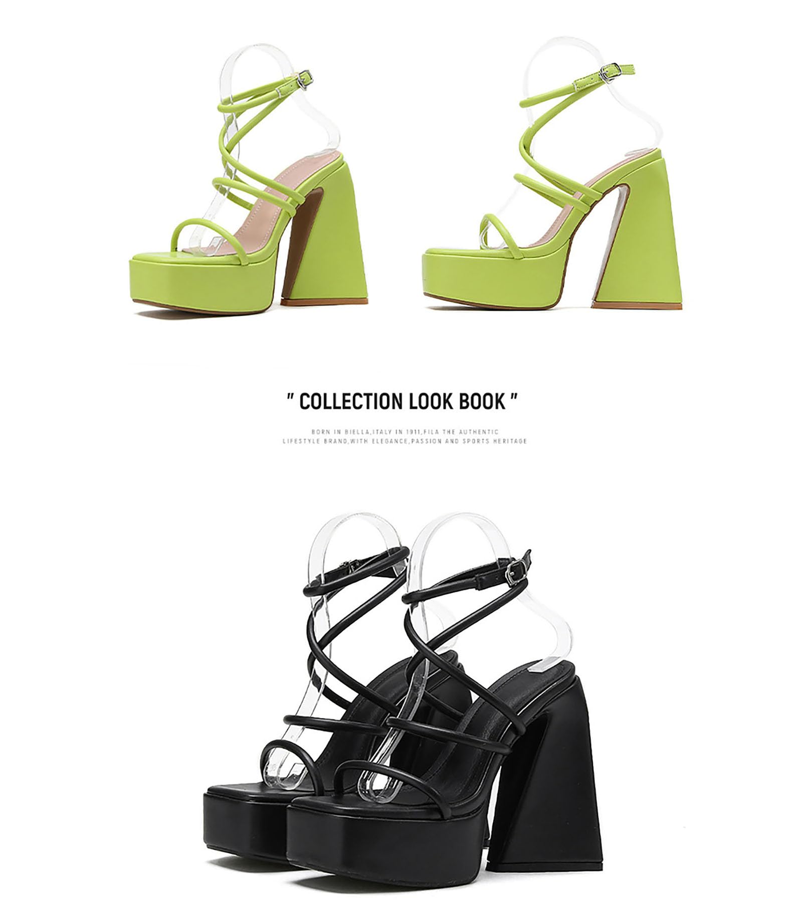 FUUBAMB00 Women's Platform Chunky High Heels 15cm /6in Square Open Toe Ankle Strap Block Trapezoidal Heel Super Stable Sandals