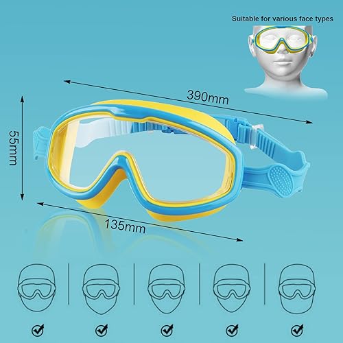 Miniatura 2 de ProChosen Gafas de natación para niños, paquete de 2 gafas de natación para niños de 6 a 14 años, antivaho con protección UV, visión amplia, gafas