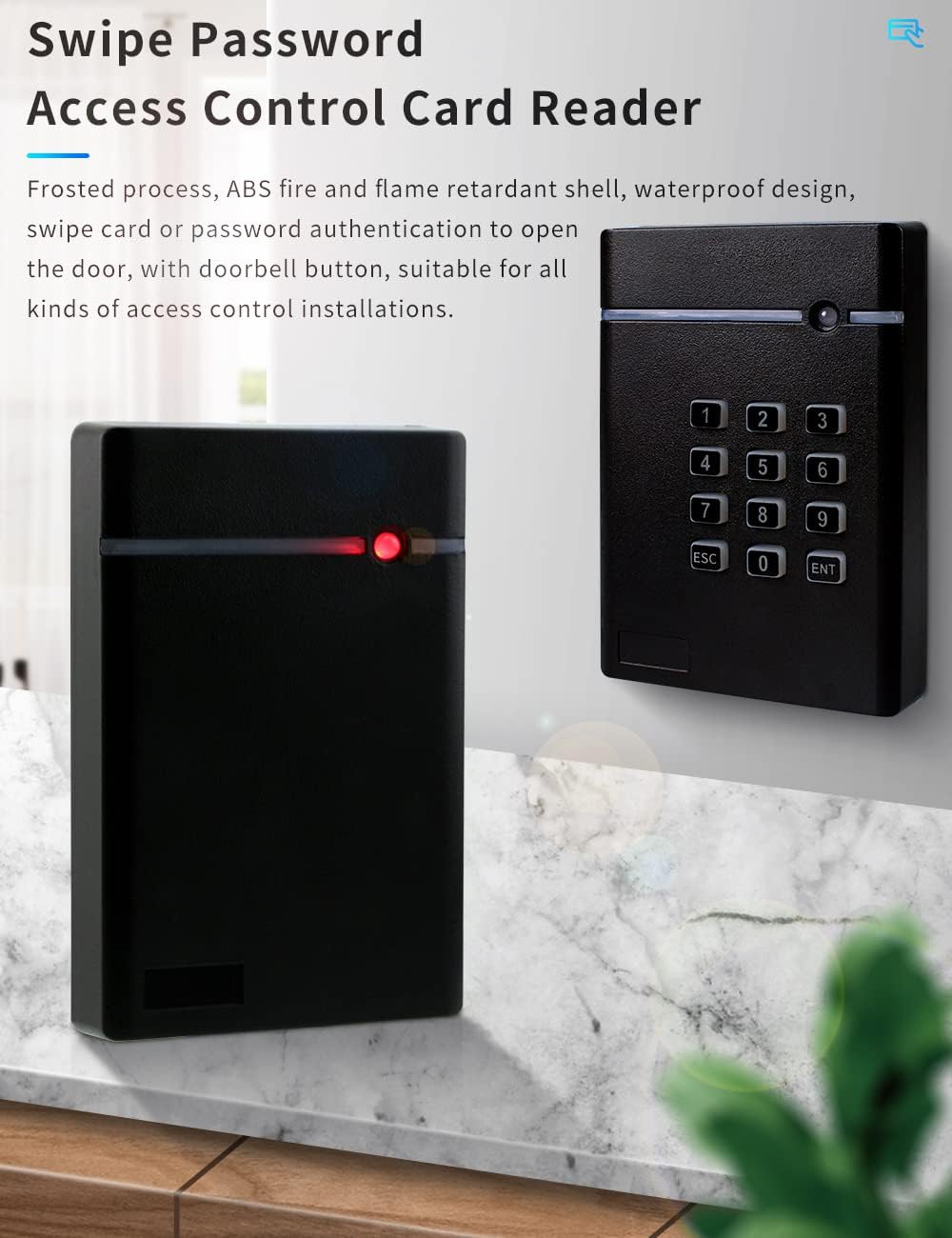 125Khz ID Access Control Card Reader ABS Material Outdoor Waterproof Password Button Wiegand 26 34 Format 13.56Mhz IC Non-Contact NFC Read Head (KA403, 125Khz, Wiegand 26/34)