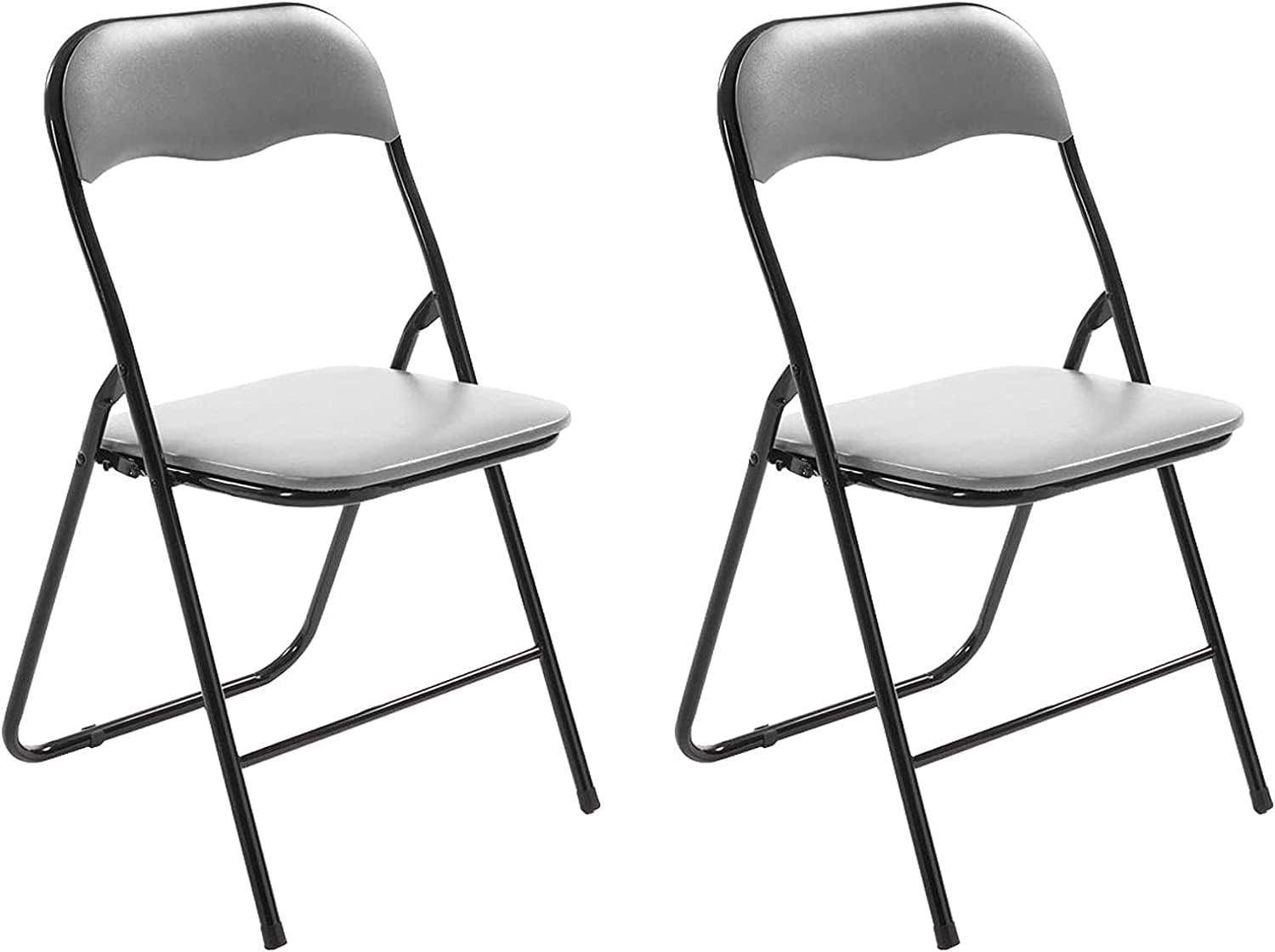 GREAT AIGOO Silla Plegable, Silla Comedor, Silla Plegable de Metal y PVC, Asiento Acolchado con Estructura Metálica, Ideal para Despacho, Cocina, Salón, Terraza (Pack de 2 Unidades, Gris)