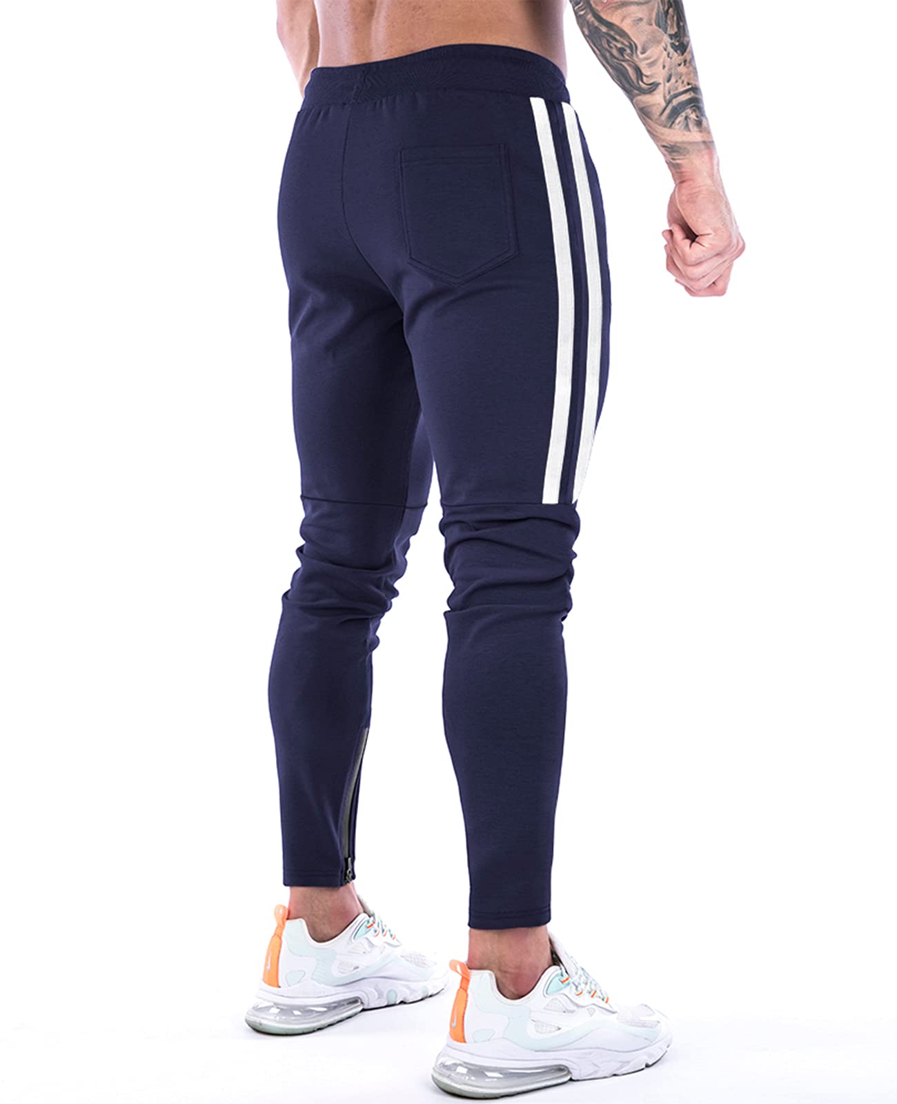 Suwangi Pantaloni Tuta Uomo Palestra Running della Allenamento Slim Fit Design a Righe con Tasche Zip