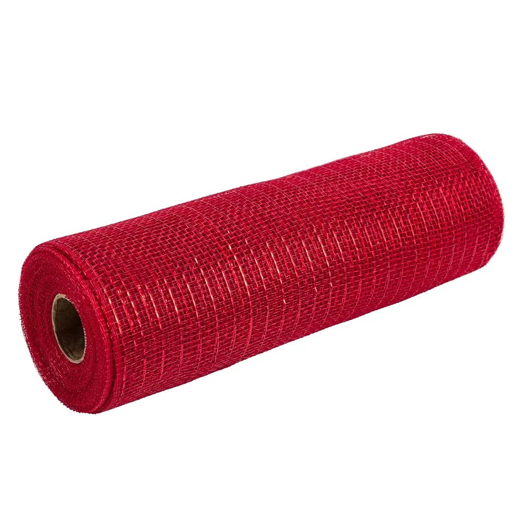 VATIN Metallic Deco Mesh Ribbon 10 inch X 30 feet(10 Yards)-Decorative Ribbon Red Metallic Foil Poly Mesh Ribbon for Wreaths, Swags and Decorating