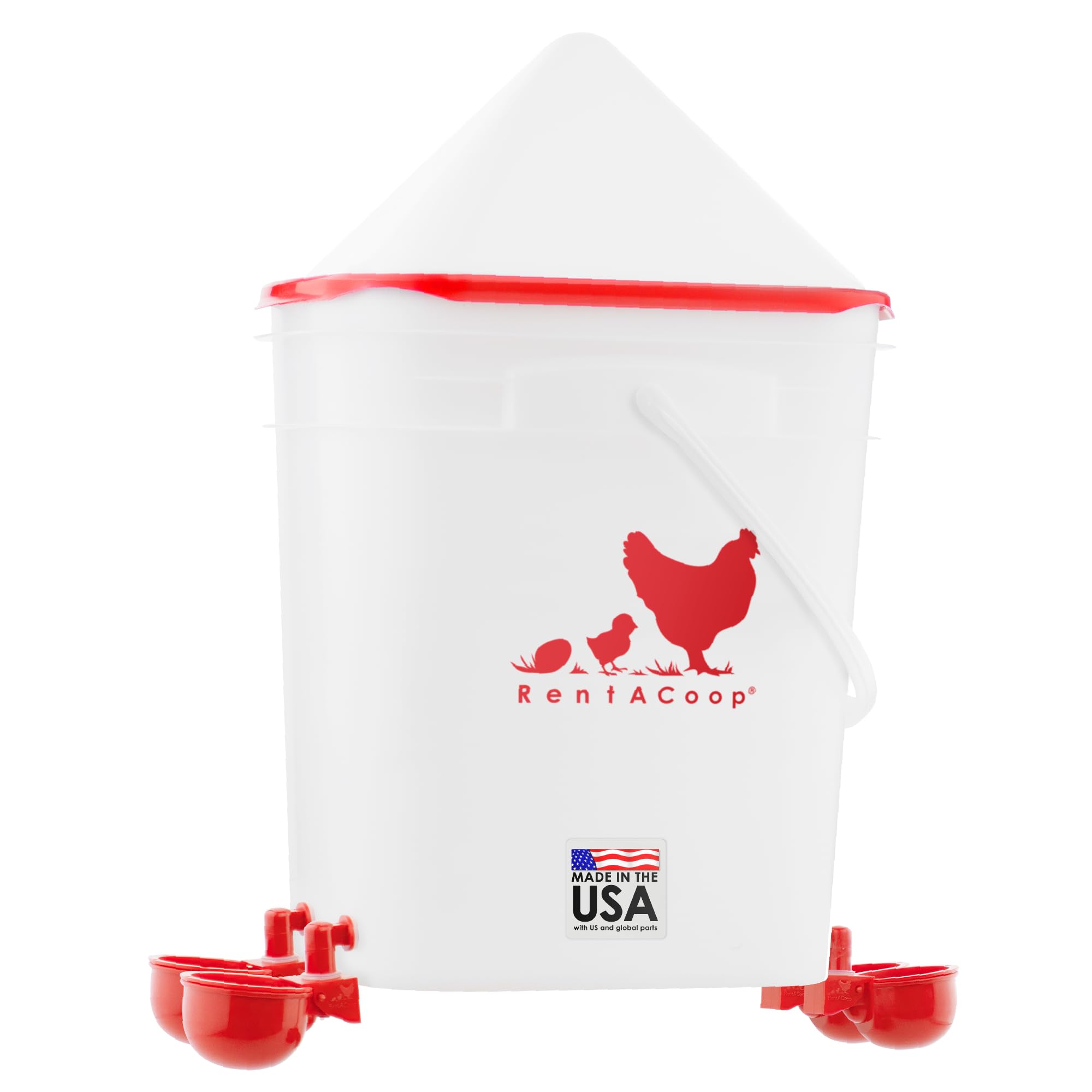 RentACoop 5 Gallon/ 4 Automatic-Fill Water Cup Chicken Waterer - Center Placement