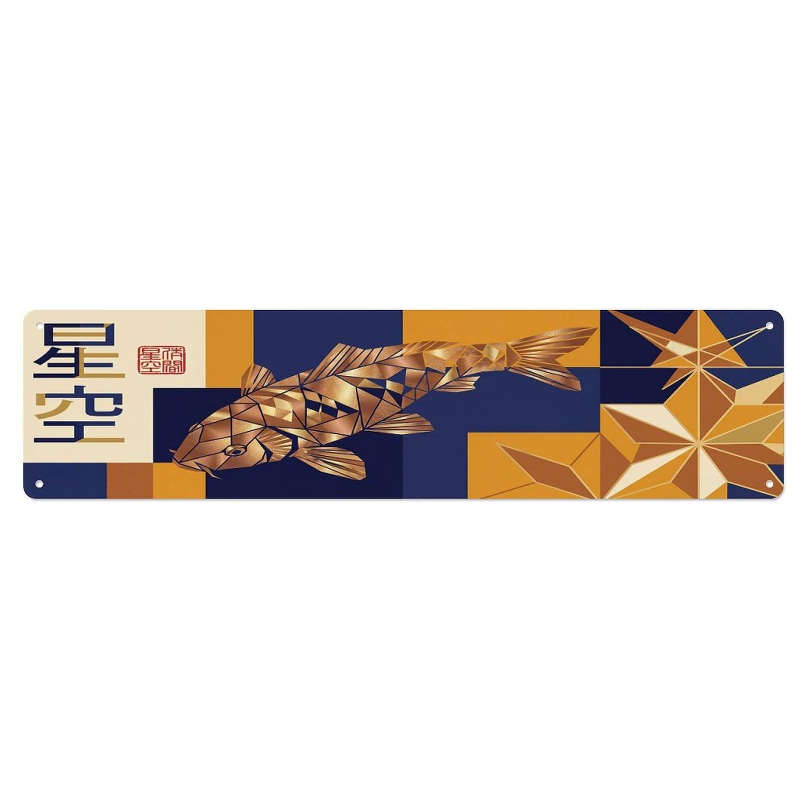 Olhnbad 4X16inch(10X40cm) Koi Fish Japanese Celestial Artwork Metal Tin Sign