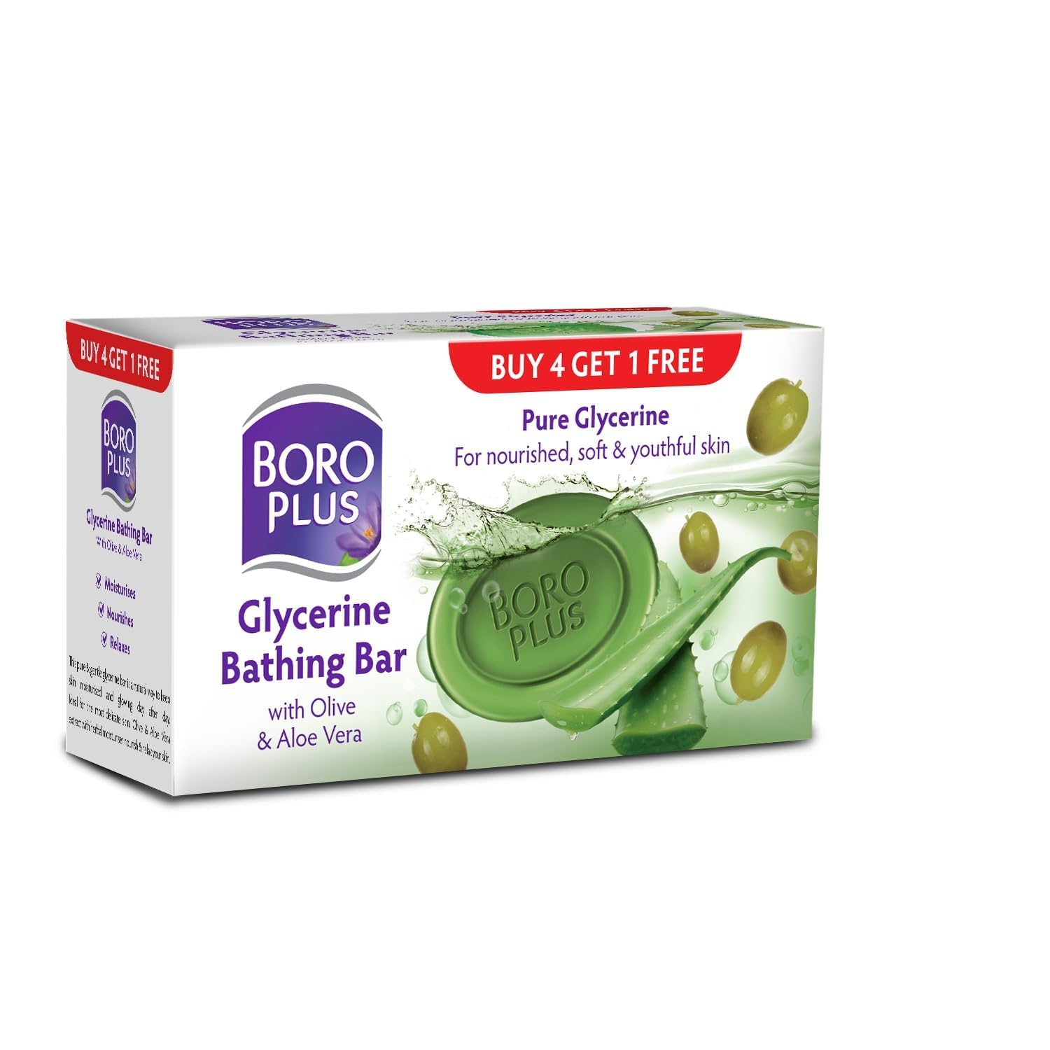 BOROPLUS Glycerine Bathing Bar With Olive & Aloe Vera (125G, Free)-image-47