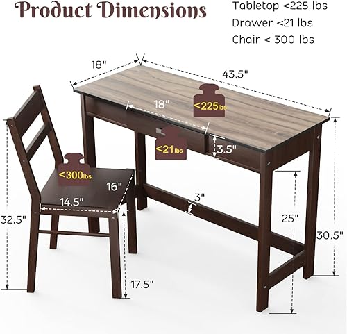 Miniatura 3 de TUOCHUFUN Juego de escritorio y silla de estudio mesa de aprendizaje para niños con cajón con respaldo inclinado estación de trabajo de computadora