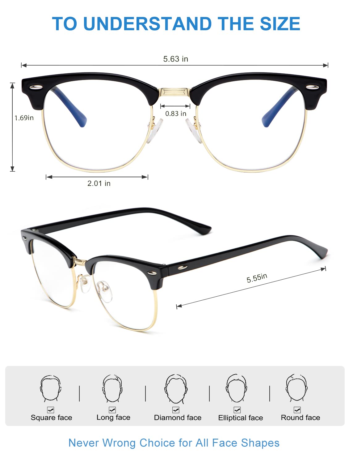 NSSIW Blue Light Glasses for Women and Men, Advanced Computer Glasses, Gaming Glasses, Semi Rimless Glasses
