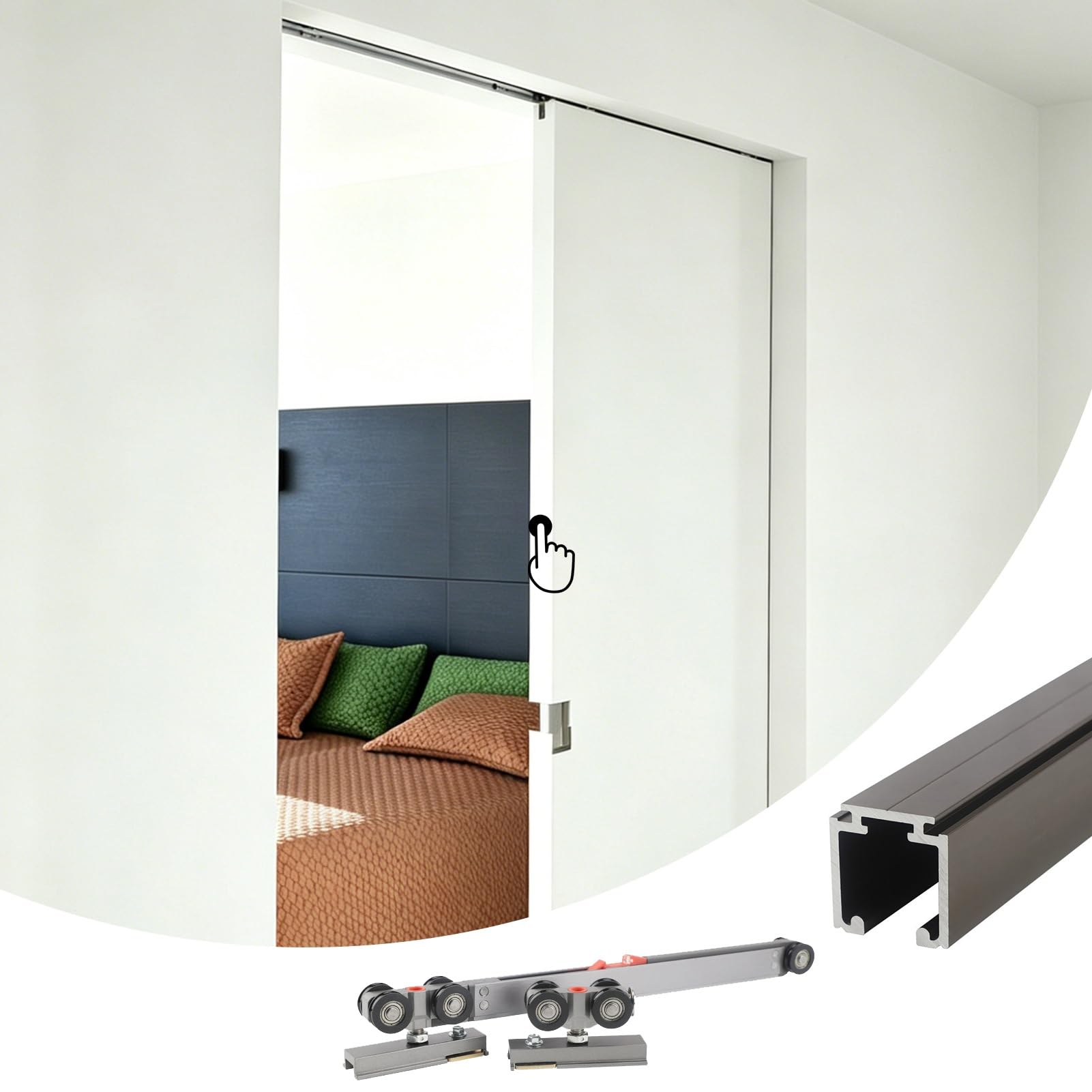 7 10 13ft Concealed Sliding Barn Door Track, Press Open Pocket Door Aluminum Hardware Track Kit, Indoor Silent Closet Glide Rail for Wooden Door(Bronze,8.2 ft/250 cm)