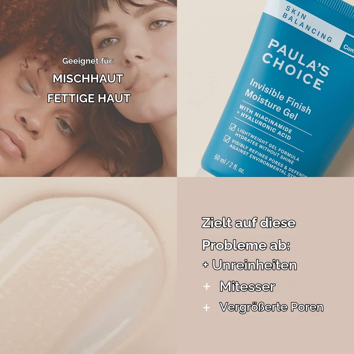 Paula's Choice Feuchtigkeitscreme, Mischhaut bis Fettige Haut, 60 ml | Leichtes Feuchtigkeitsgel - Reduziert die Poren, Mitesser & Unreine Haut - Mattes Finish - mit Niacinamid & Antioxidantien