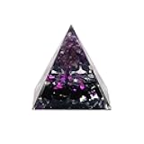 Handmade Orgone Pyramid with Natural Crystals & Mini Tree - Orgonite Healing Crystal Desk Decor for Meditation, Stress Relief-Office & Home Decor-Noir Iris