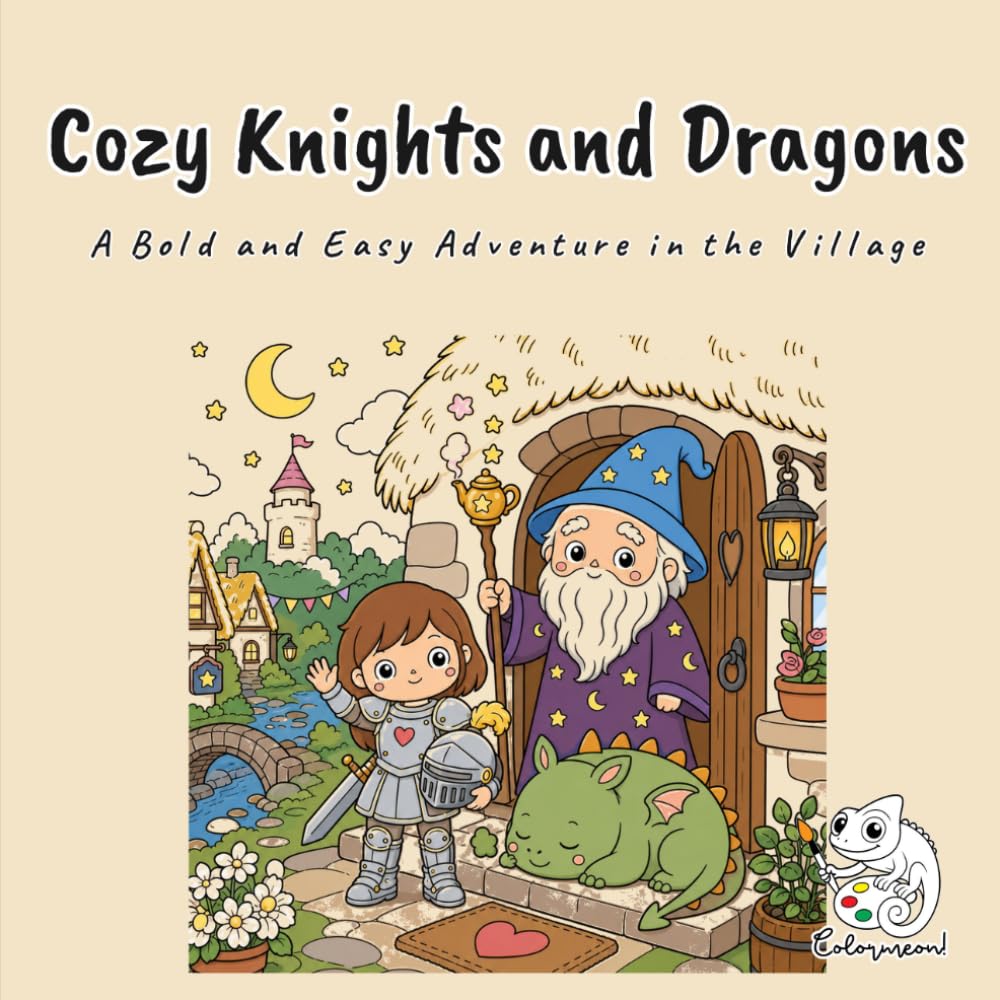 Cozy Knights and Dragons: A Thoughtful Kawaii Coloring Book for Adults and Teens with Sir Tilly, Ember, and Magnus Wandering a Cottagecore Medieval Village for Stress Relief and Mindful Relaxation