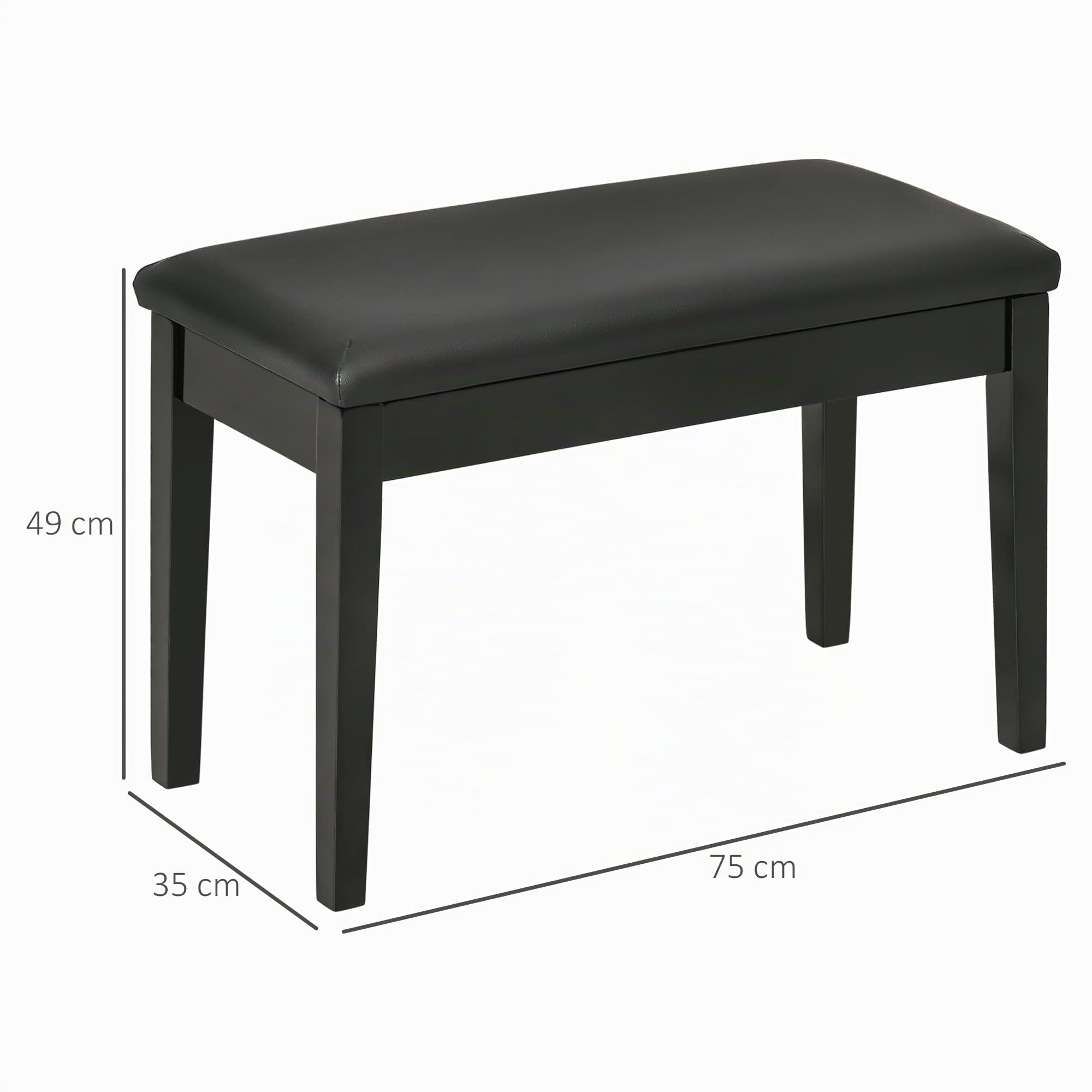 HOMCOM Sgabello per Pianoforte con Vano Contenitore PU 75x35x49cm Nero | Panca per Pianoforte, in Legno e Finta Pelle PU