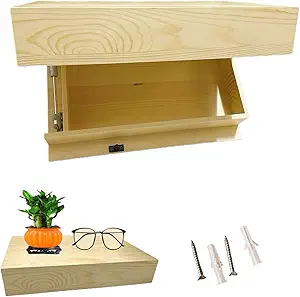 Hidden Compartment Shelf,Has Been Varnished,15.75 * 11.02 * 3.15 inches,Concealed Floating Shelves,Wall-Mounted Storage Solution,Perfect for Organizing or Displaying Books,Gun,Plants and Art(Wood)