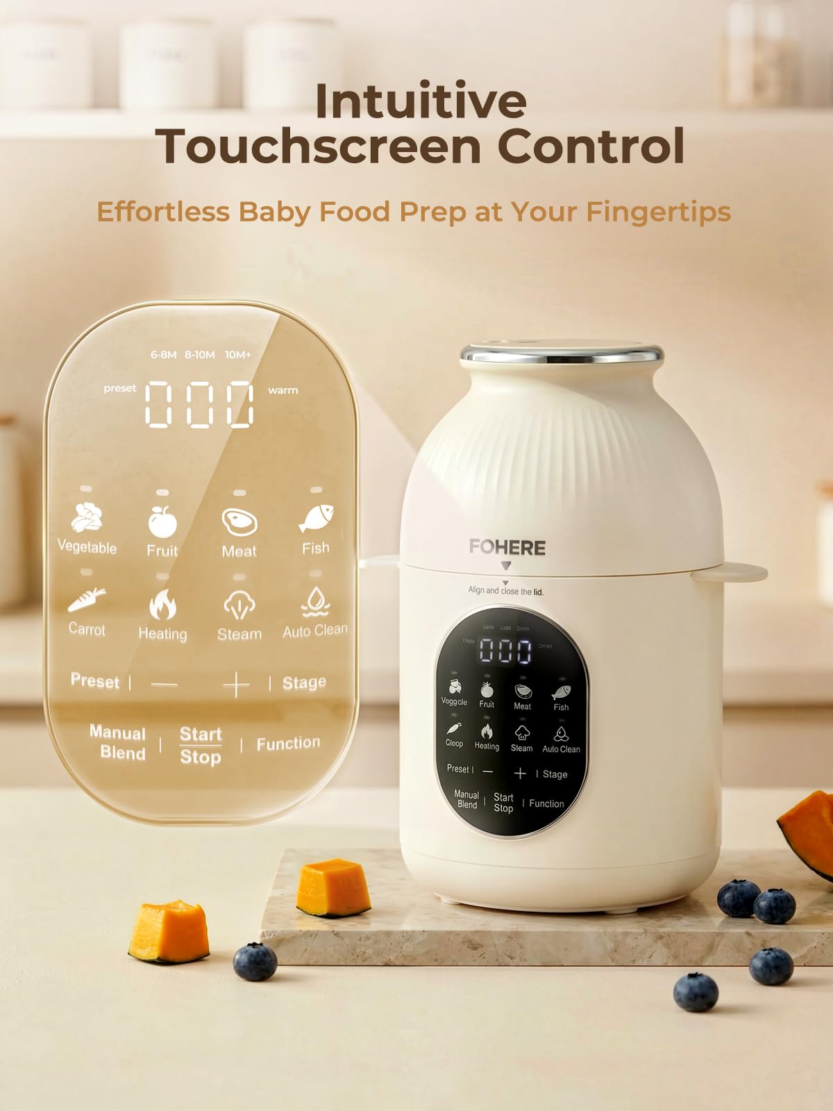 NutriEase AllStage Babynahrungszubereiter Edelstahl, One Step Baby Food Maker, 3 Stufen, Automatisches Kochen, BPA-frei