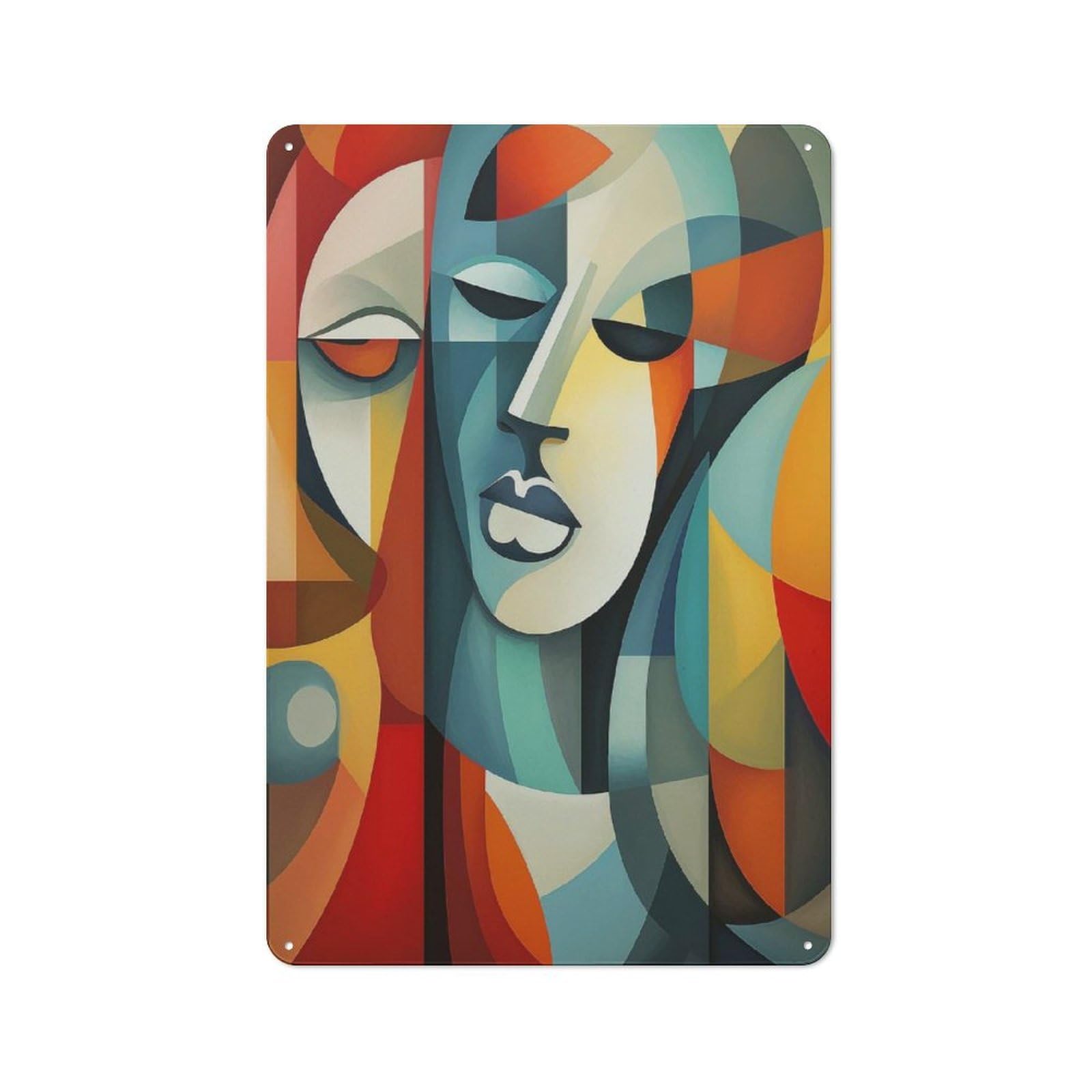 Junmoney Abstract Cubism Faces Art Decorative Metal Plaque With Design 30X20cm, Warehouse Style Loft Wall Plaque For Flat, Bar, Studio Or Gallery Wall
