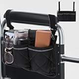Wheelchair Side Bag, Wheelchair Bag Armres Waterproof Wheelchair Armrest Pouch with Reflective Stripe, Bag for Wheelchair Side Organizer Wheelchair Pouch Side Pocket for Walker Rollator Wheelchair