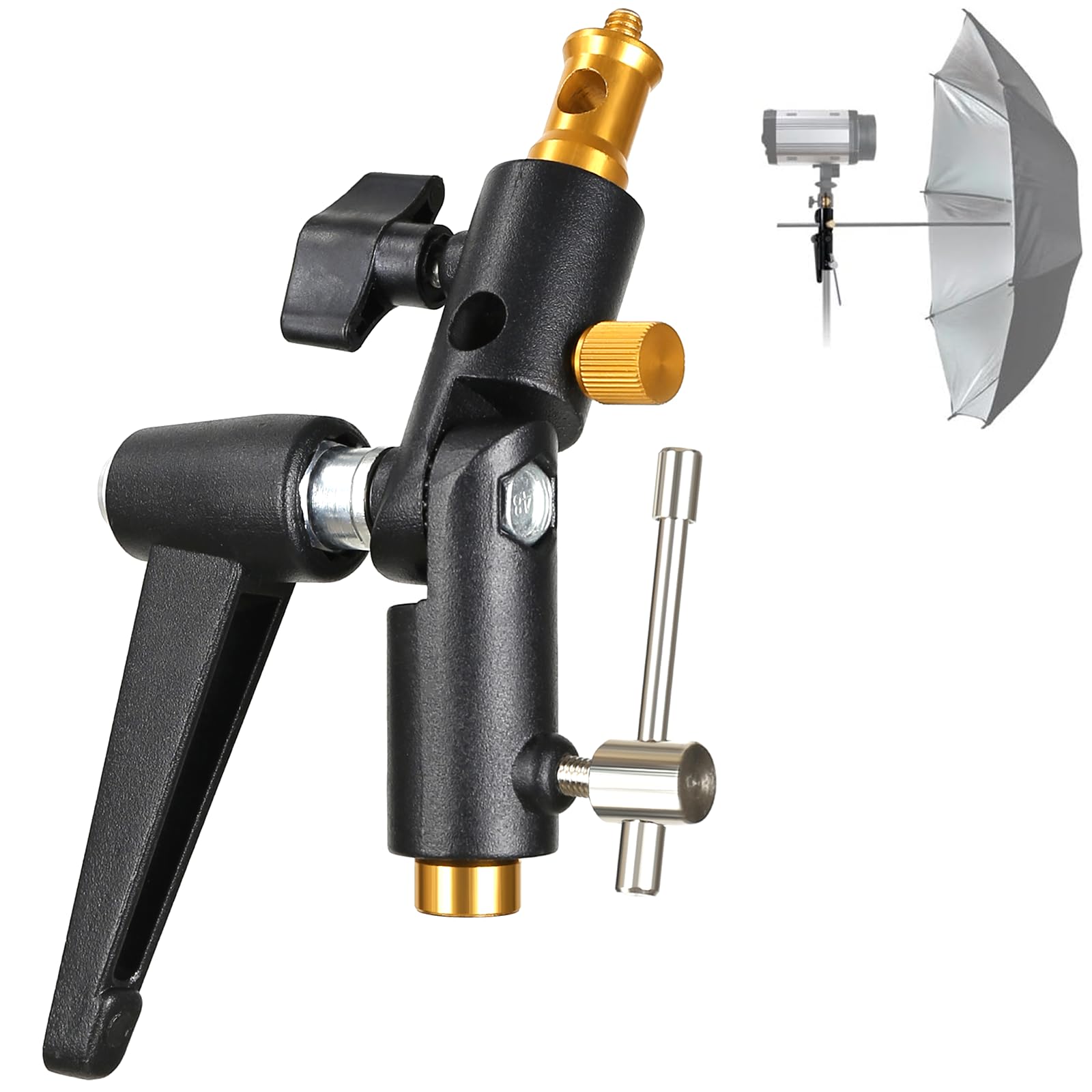 Camera Flash Shoe Bracket H Type Mounts with Multi Functional Umbrella Reflector Insert Hole Holder,180° Adjustable Light Stand Mount Adapter with 1/4