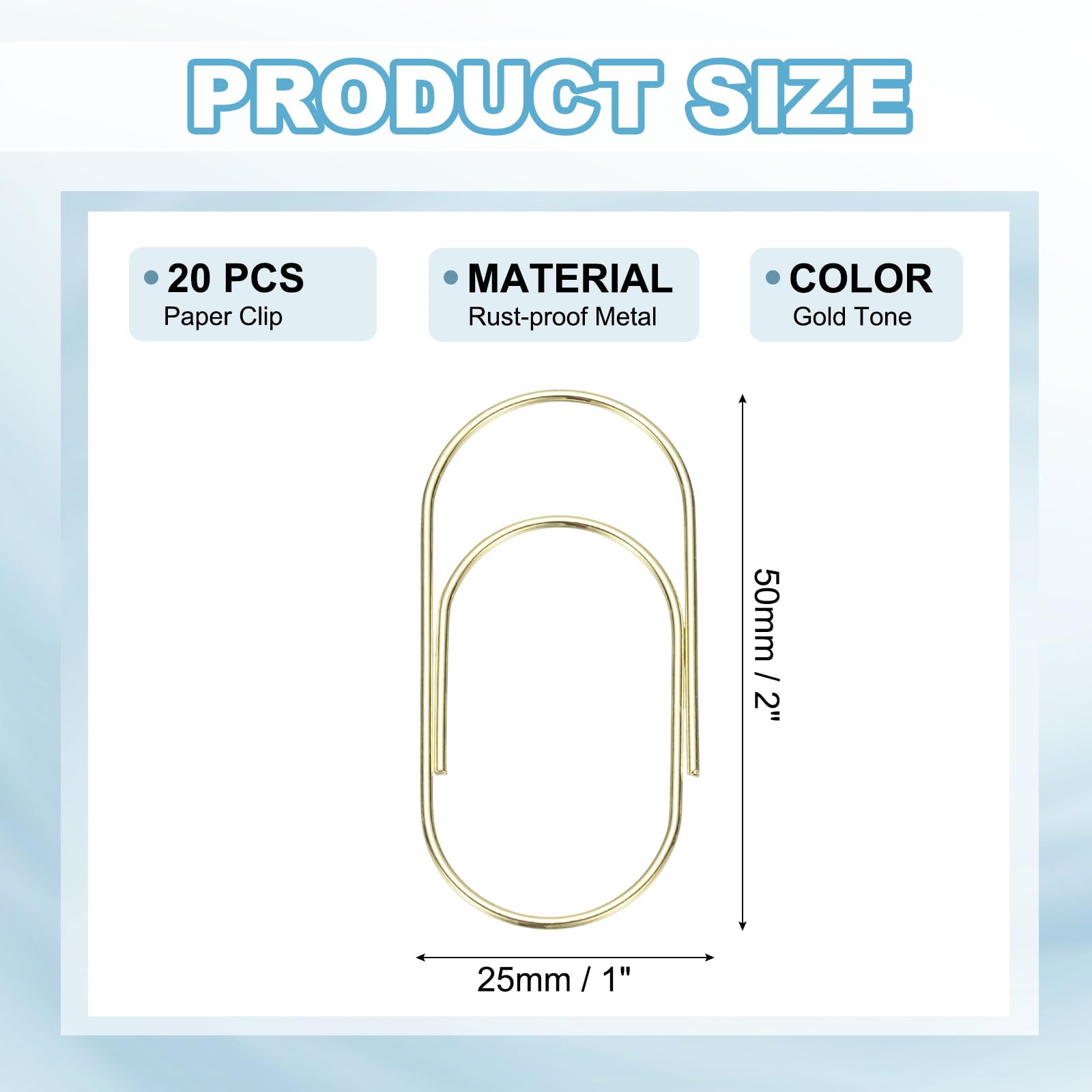 Golden Large Paper Clips, Rust-Proof Metal, Set of 20