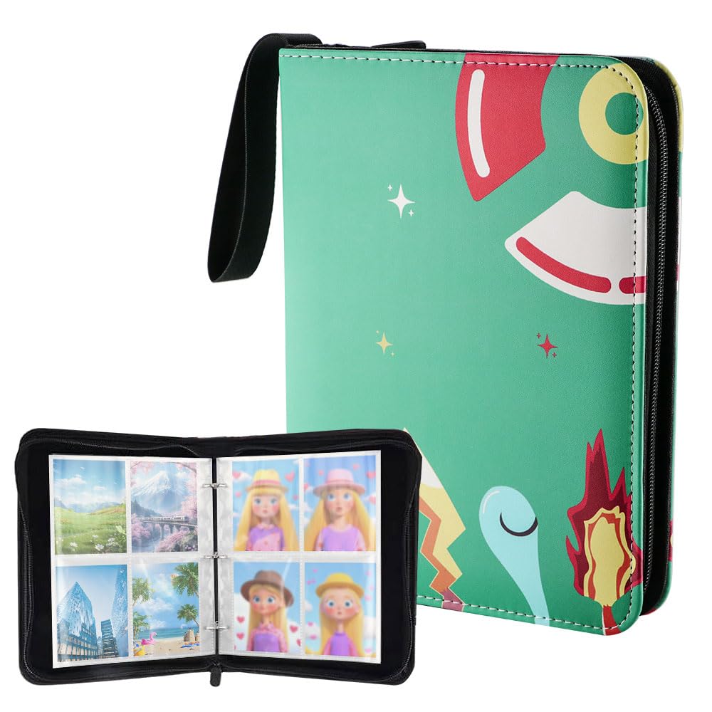 480 Pockets Trading Card Binder Cards Holder Album, 60 Pages 4-Pocket Card Binder PU Leather Collectible Card Album with Zipper for Boys Girls Collector