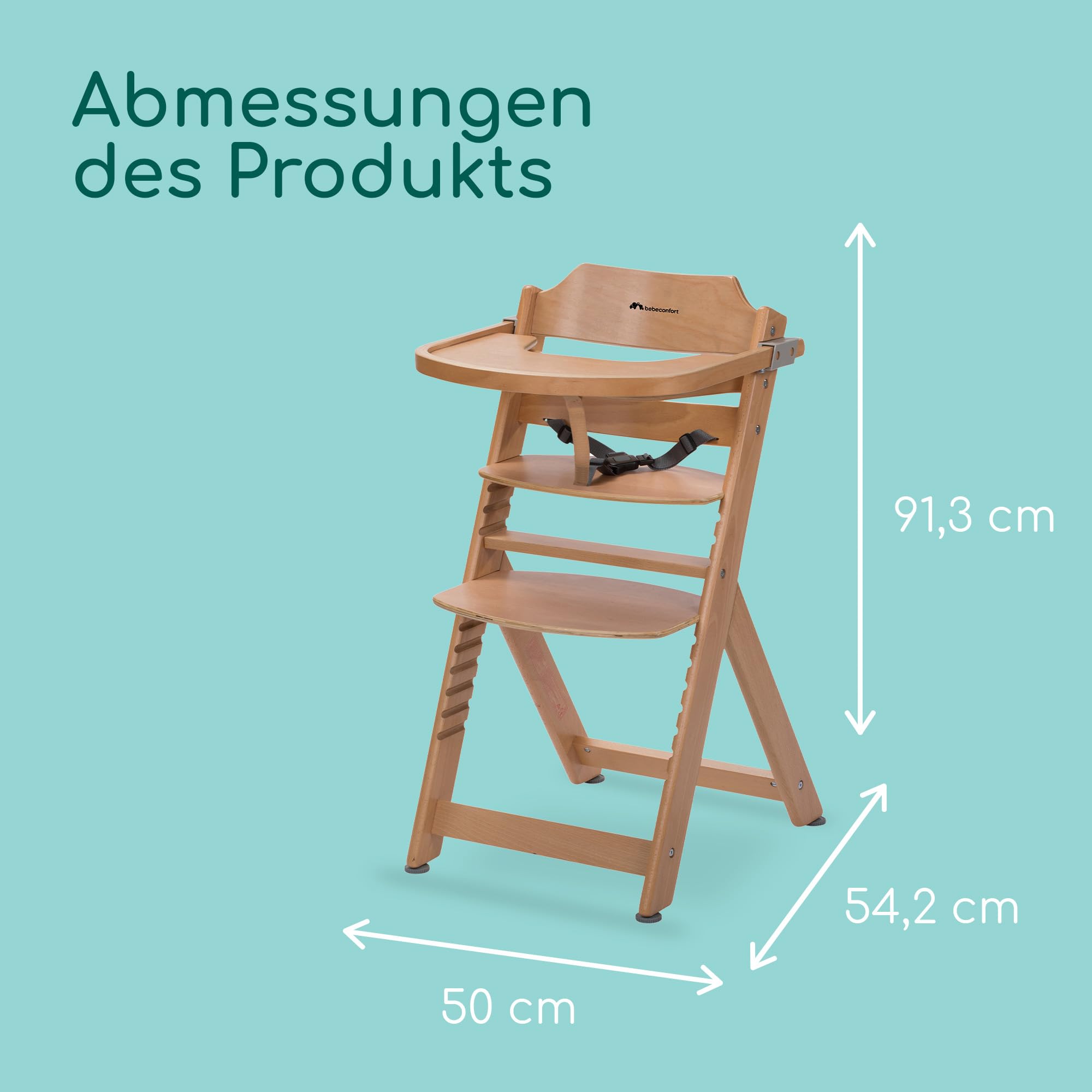 Bebeconfort Timba Kinderhochstuhl Mitwachsend, 6 Monate - 99 Jahre, bis 110 kg, Hochstuhl Baby, Abnehmbares Tablett, Verstellbarer Sitz & Fußstütze, 3-Punkt-Sicherheitsgurt, für Timba Baby, Naturholz