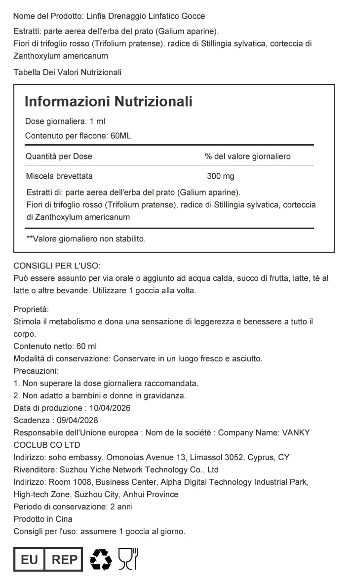 Linfia Drenaggio Linfatico Gocce 60ML Gocce di Benessere peril Drenante Linfatico per Donne e Uomini