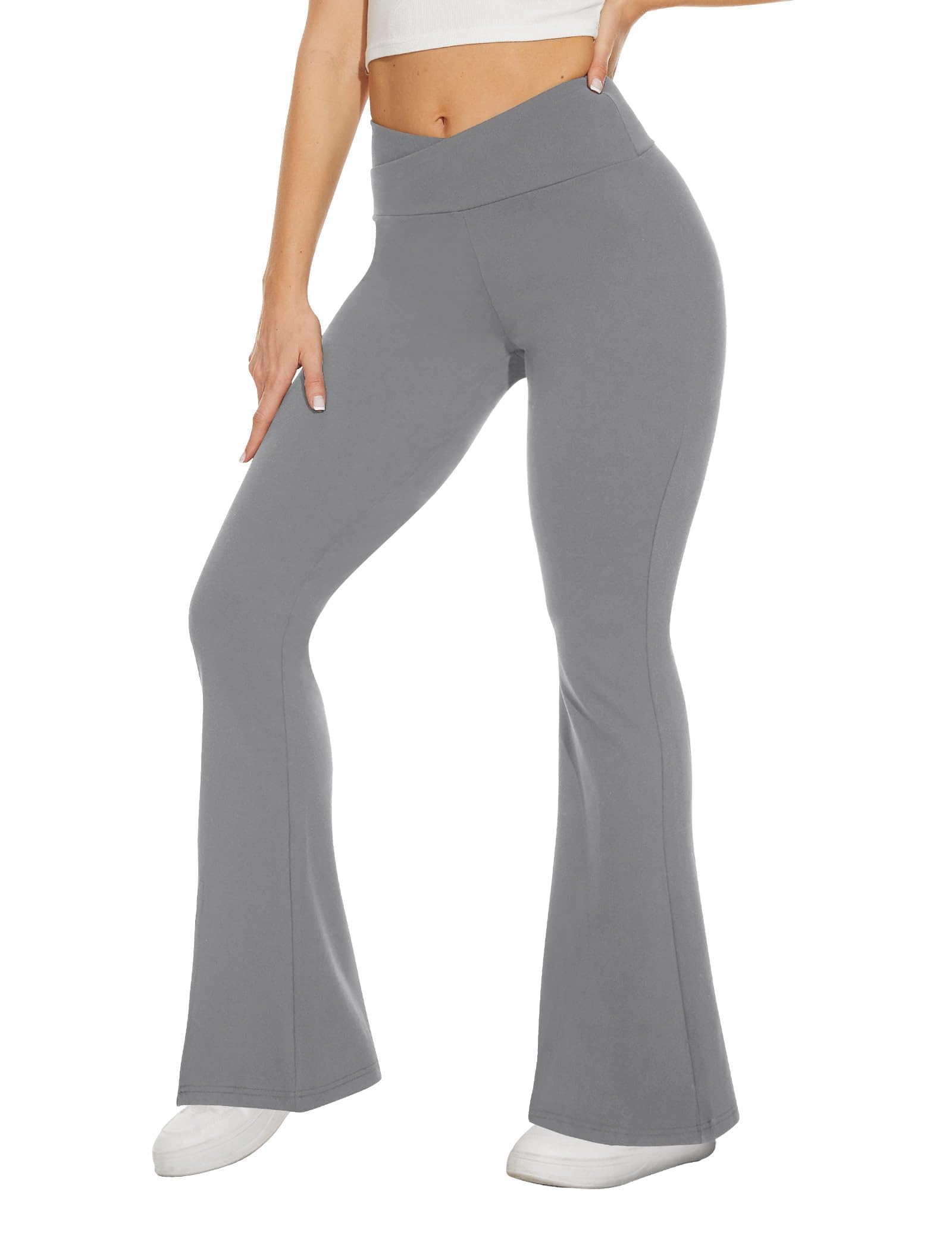 TNNZEET Black Flare Leggings for Women, Crossover Yoga Pants with Pockets Bootcut Flared Leggings