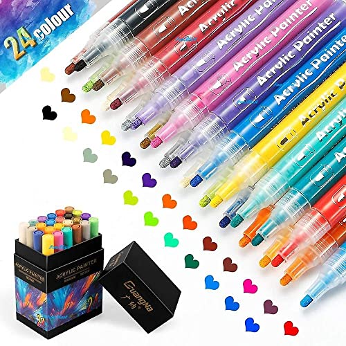 Image of FunBlast Acrylic Marker Colors Set,Diy Color Markers,Acrylic Paint Bold Point Marker Pens,Set Of 24 Colors Markers Water Based Paint Pen (Multicolor)