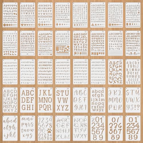 40 Stück Buchstaben Schablone 17,8 x 10,2 cm Buchstabenzahl Zahlenschablonen Malschablonen Wiederverwendbare Buchstabenschablonen für Scrapbooking DIY Airbrush Malen Zeichnen Holzverbrennung Bastel