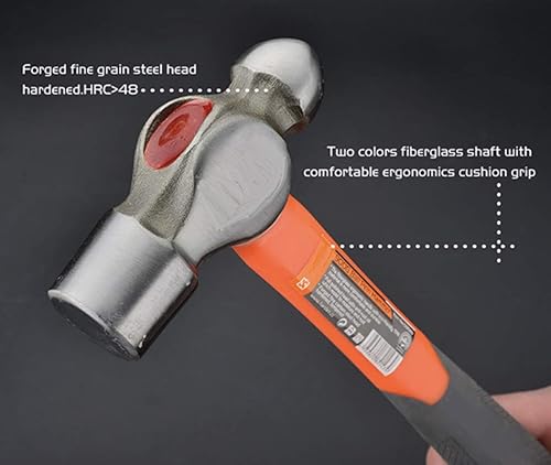 Miniatura 3 de Edward Tools Martillo de bola de 16 oz. - Cabeza de acero de grano fino forjado - Agarre ergonómico de goma - Eje de absorción de impactos de fibra