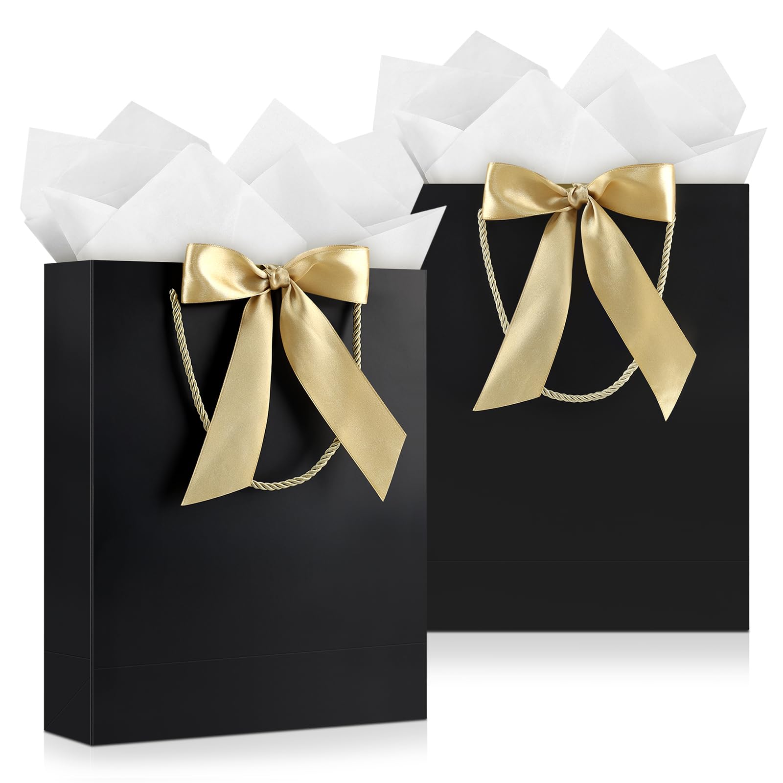 YoungTree Large Black Gift Bag, Vertical 32x25x11 cm 2-Pack
