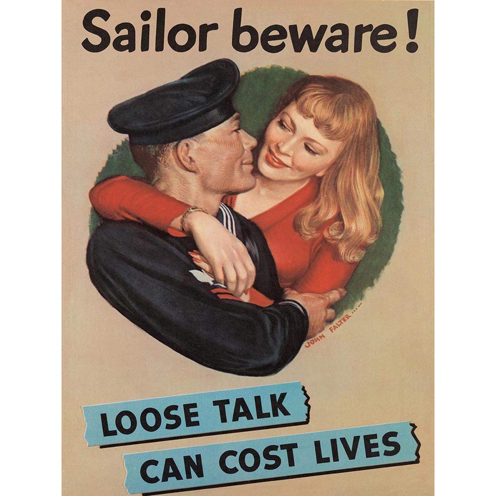 Wee Blue Coo War Wwii USA Loose Talk Costs Lives Sailor Beware Art Print Poster Wall Decor 12X16 Inch
