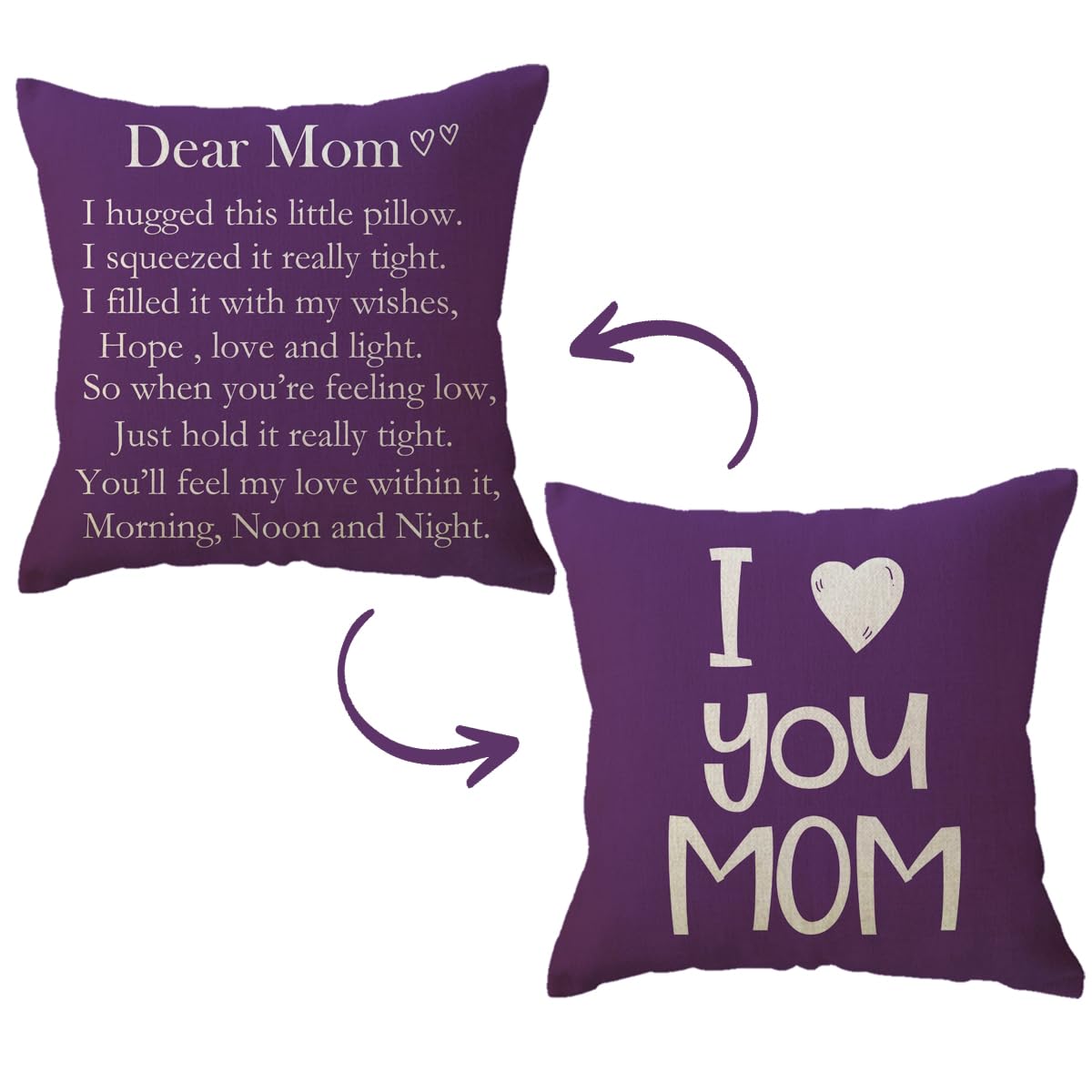 Mom Gifts Throw Pillow Cover 18 x 18 I Love You Mom Reversible Cushion Cover Mother's Day/Birthday Decor Pillowcases from Daughter Son (Purple)
